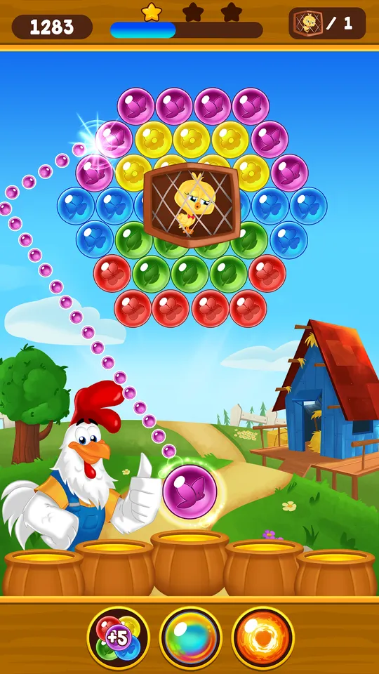 Στιγμιότυπο από το Farm Bubbles με πίστα από χρωματιστές φυσαλίδες